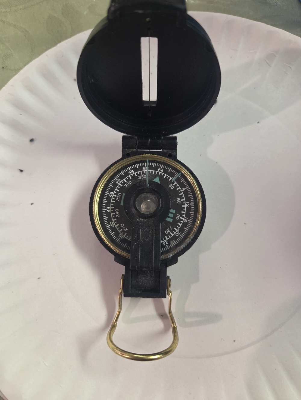 Lensatic Compass with Brass Ring - Black and Gold